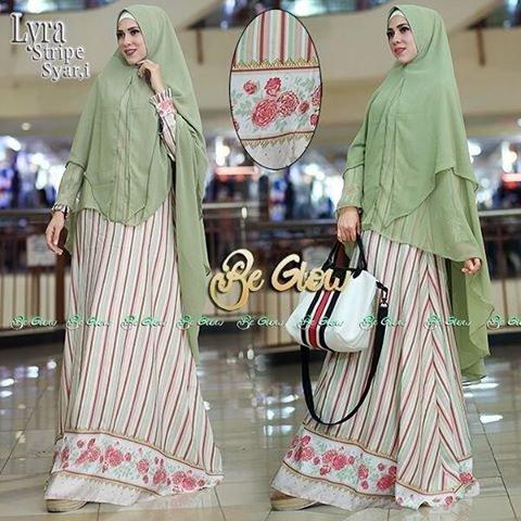 Lyra Stripe Syar'i by Be Glow Baju Gamis Syari Linen Linea 