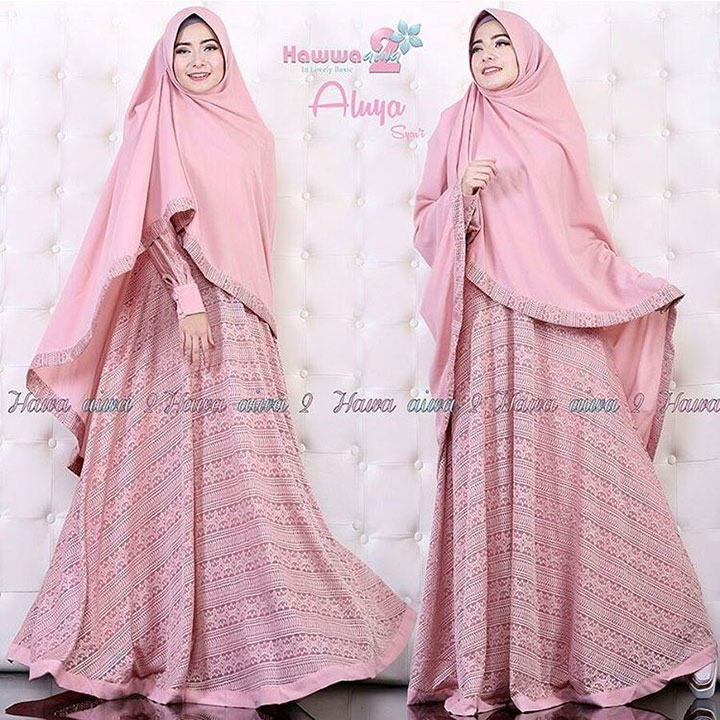 Aluya Syari by Hawwa Aiwa Baju Gamis Bahan Brokat Streech 