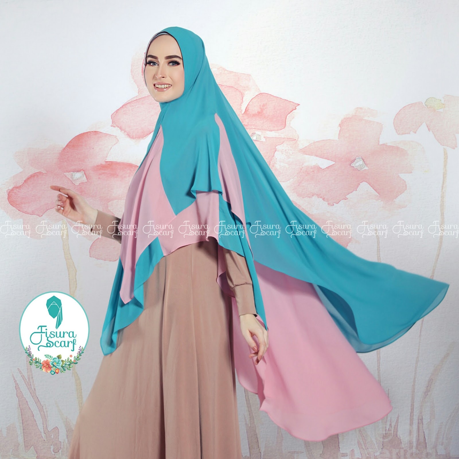 Khimar ALAYHA by FISURA Hijab Kombinasi 2 Warna Bahan Ceruti 