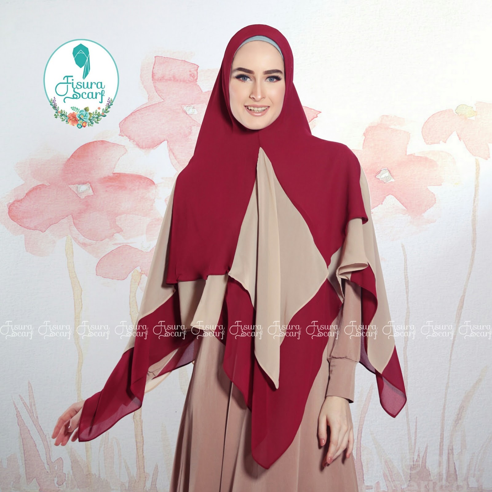 Khimar ALAYHA by FISURA Hijab Kombinasi 2 Warna Bahan Ceruti 