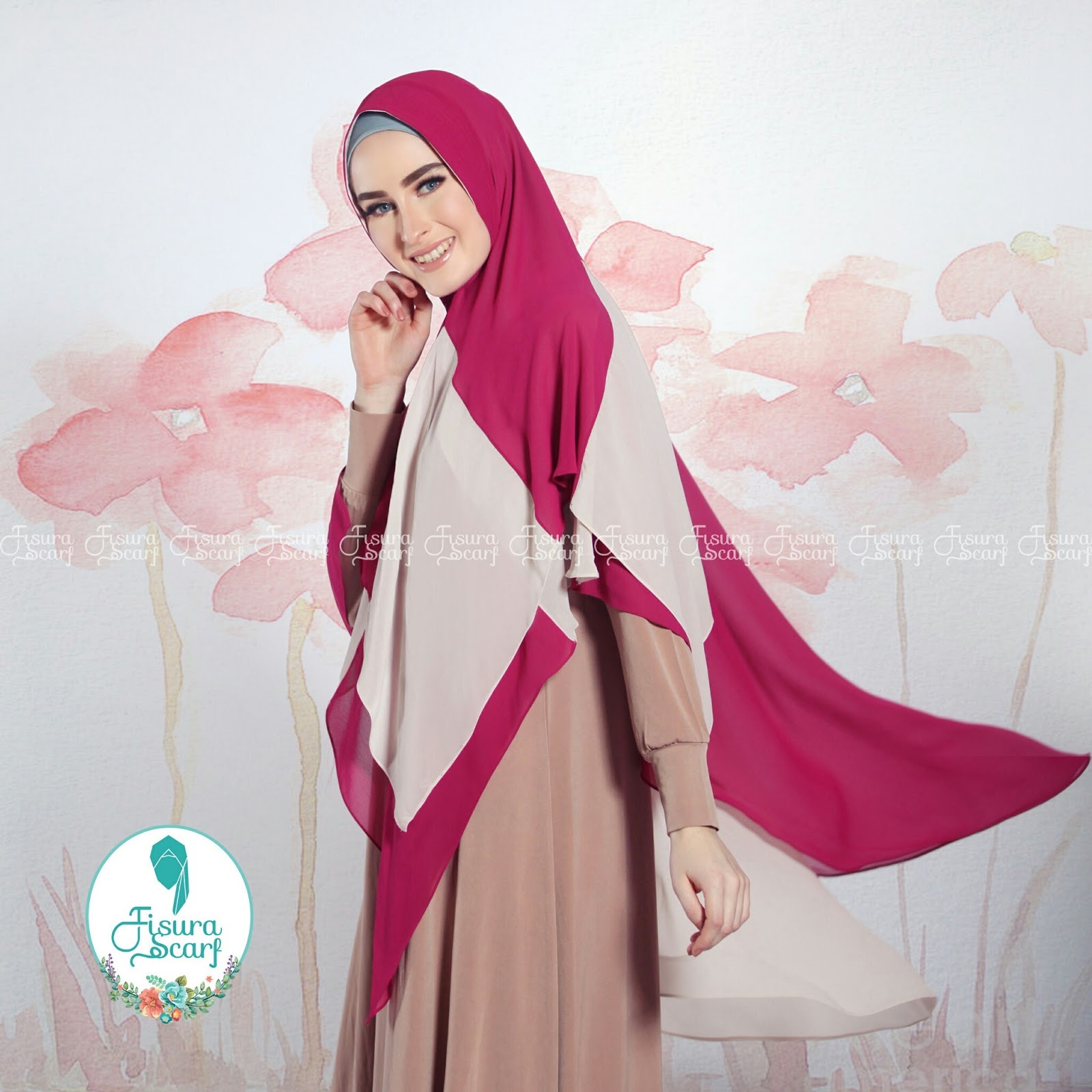 Khimar ALAYHA by FISURA Hijab Kombinasi 2 Warna Bahan Ceruti 