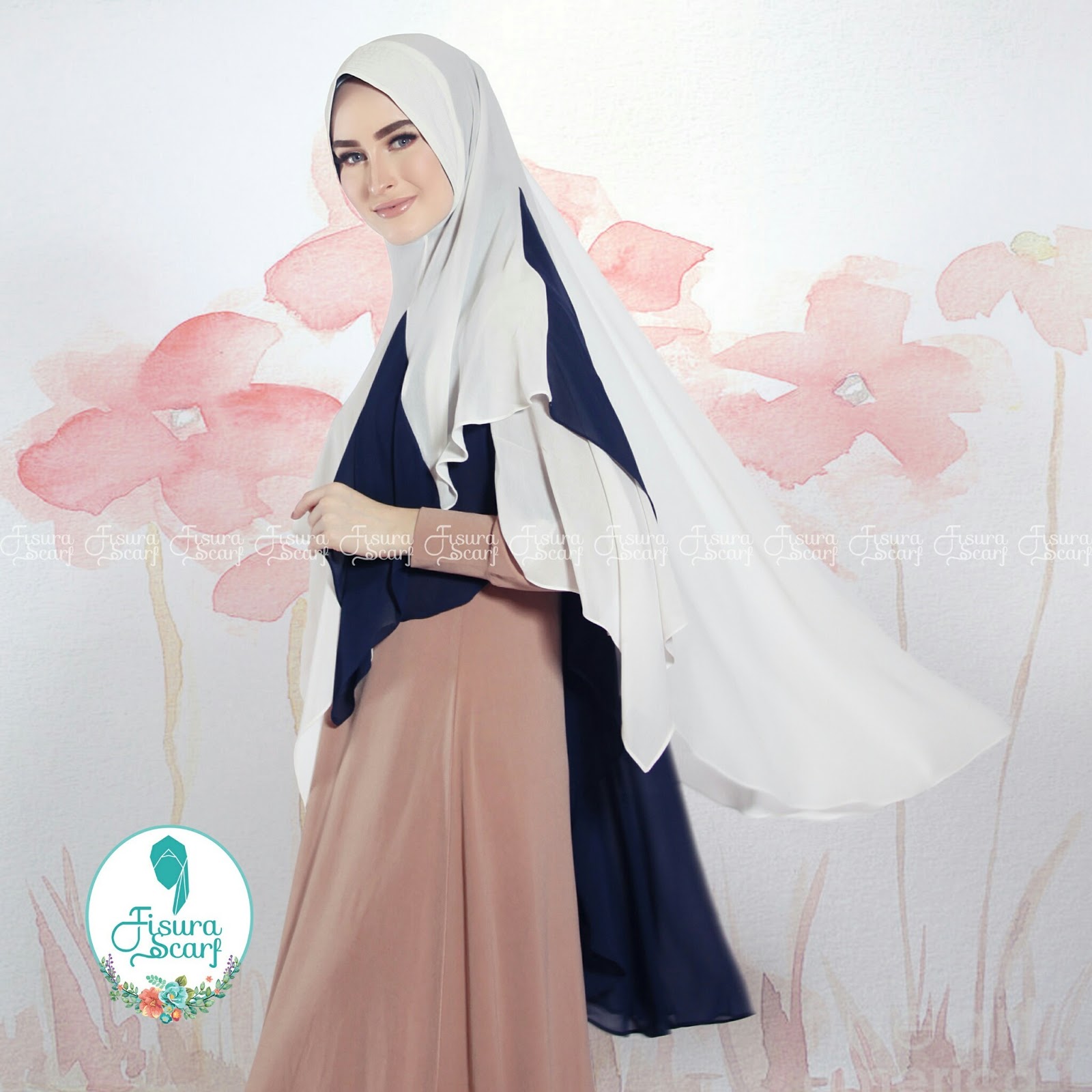 Khimar ALAYHA by FISURA Hijab Kombinasi 2 Warna Bahan Ceruti 