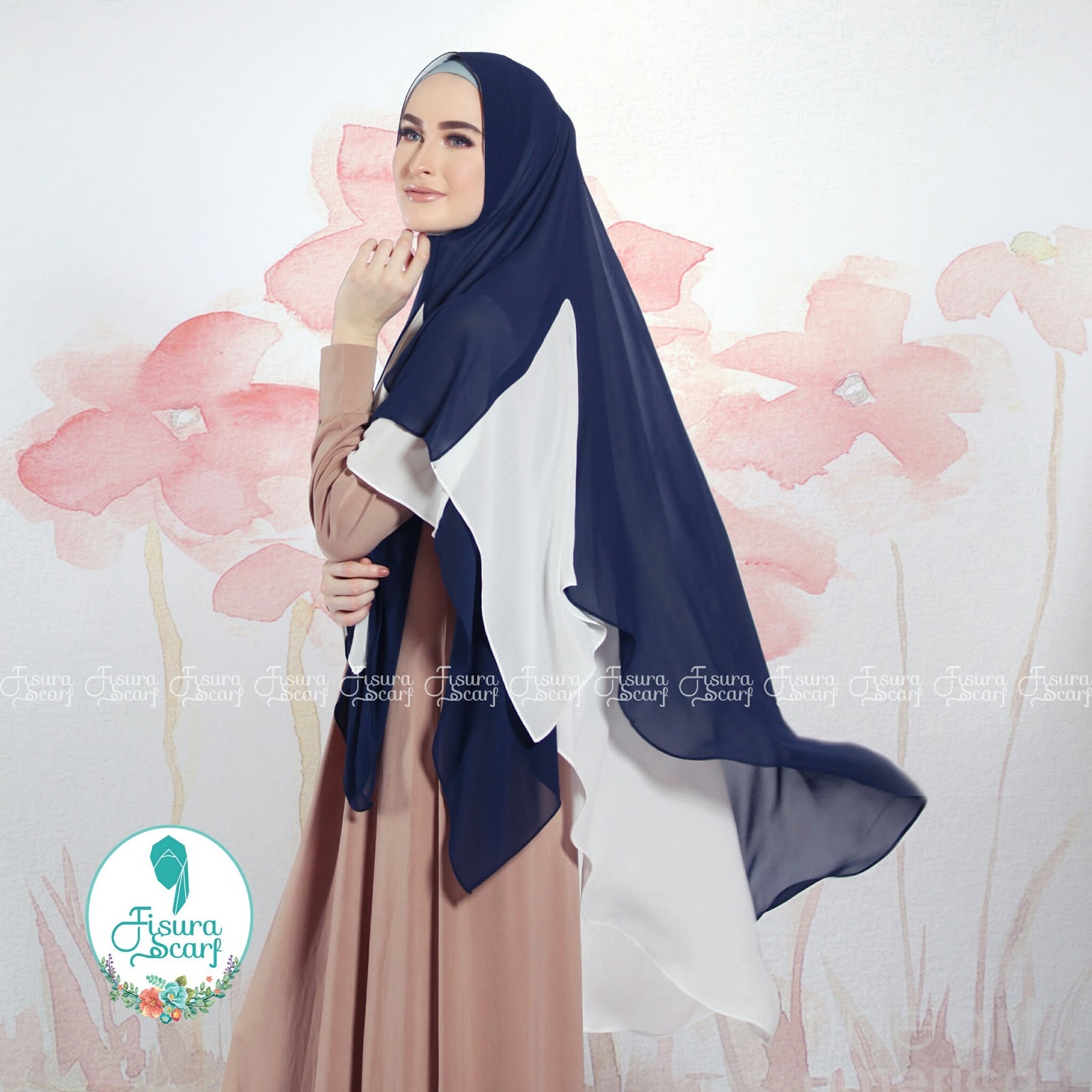 Khimar ALAYHA by FISURA Hijab Kombinasi 2 Warna Bahan Ceruti 