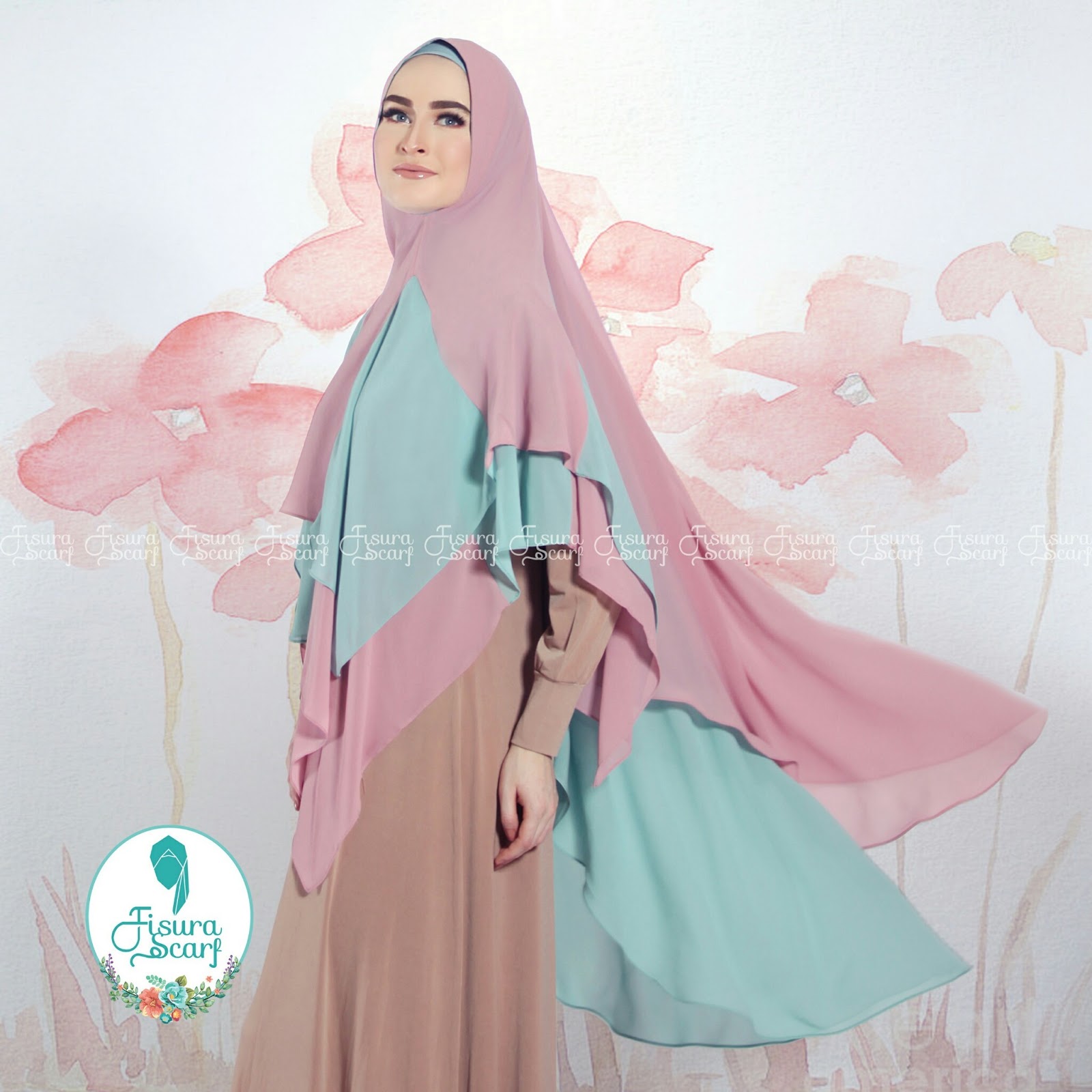 Khimar ALAYHA by FISURA Hijab Kombinasi 2 Warna Bahan Ceruti 