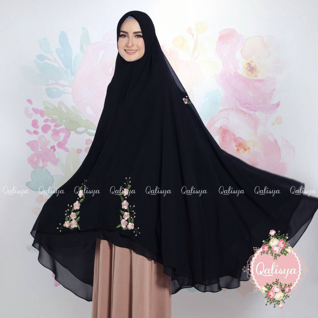 Khimar NAJAH by QALISYA Jilbab Bordir Bahan Ceruty 2 Layer 