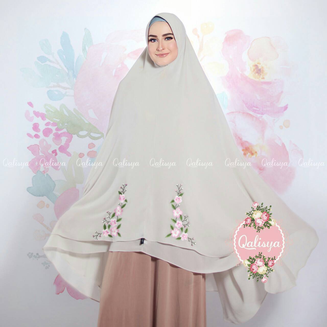 Khimar NAJAH by QALISYA Jilbab Bordir Bahan Ceruty 2 Layer 