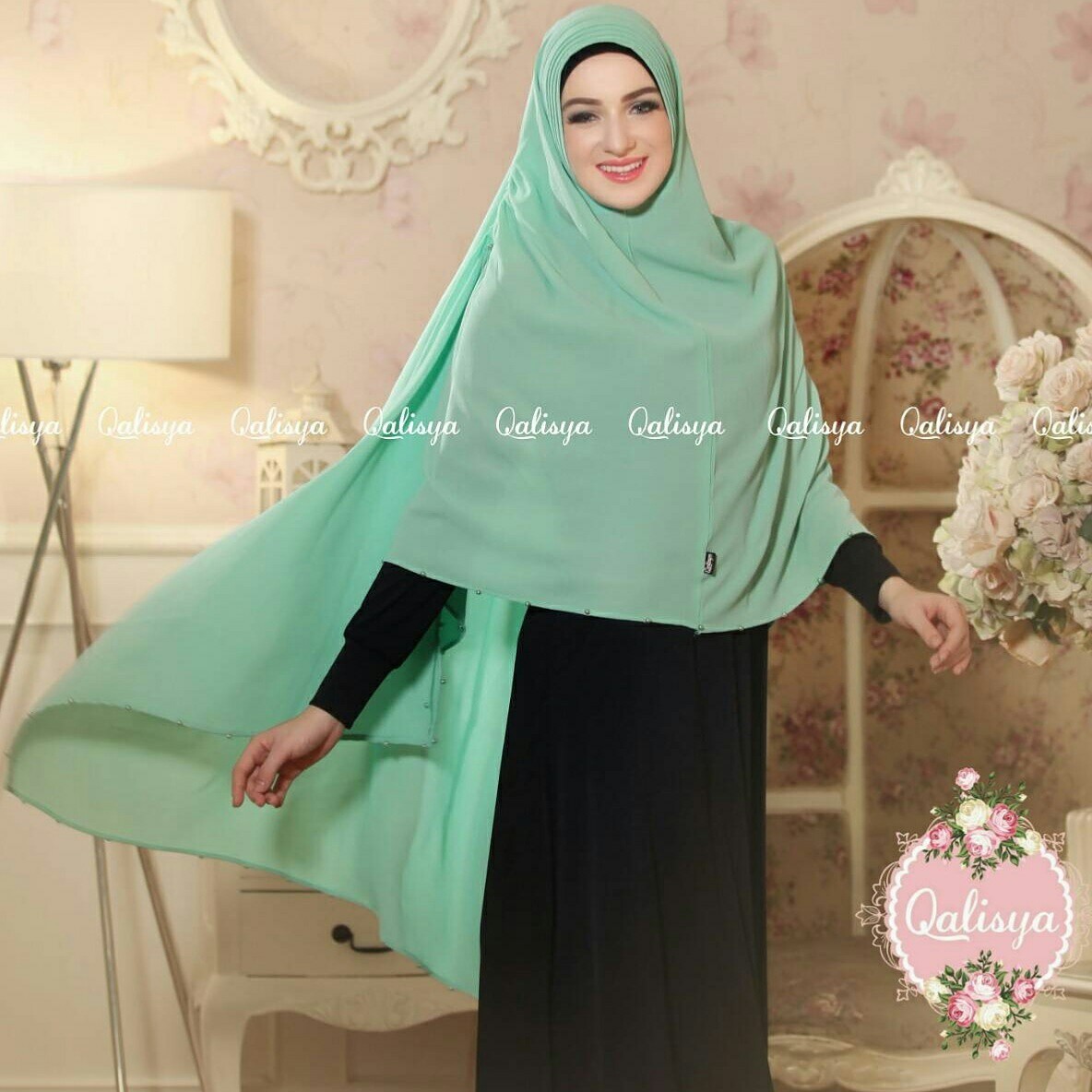 Khimar MARITZA by QALISYA Kerudung Mutiara  Bahan Bubble Pop