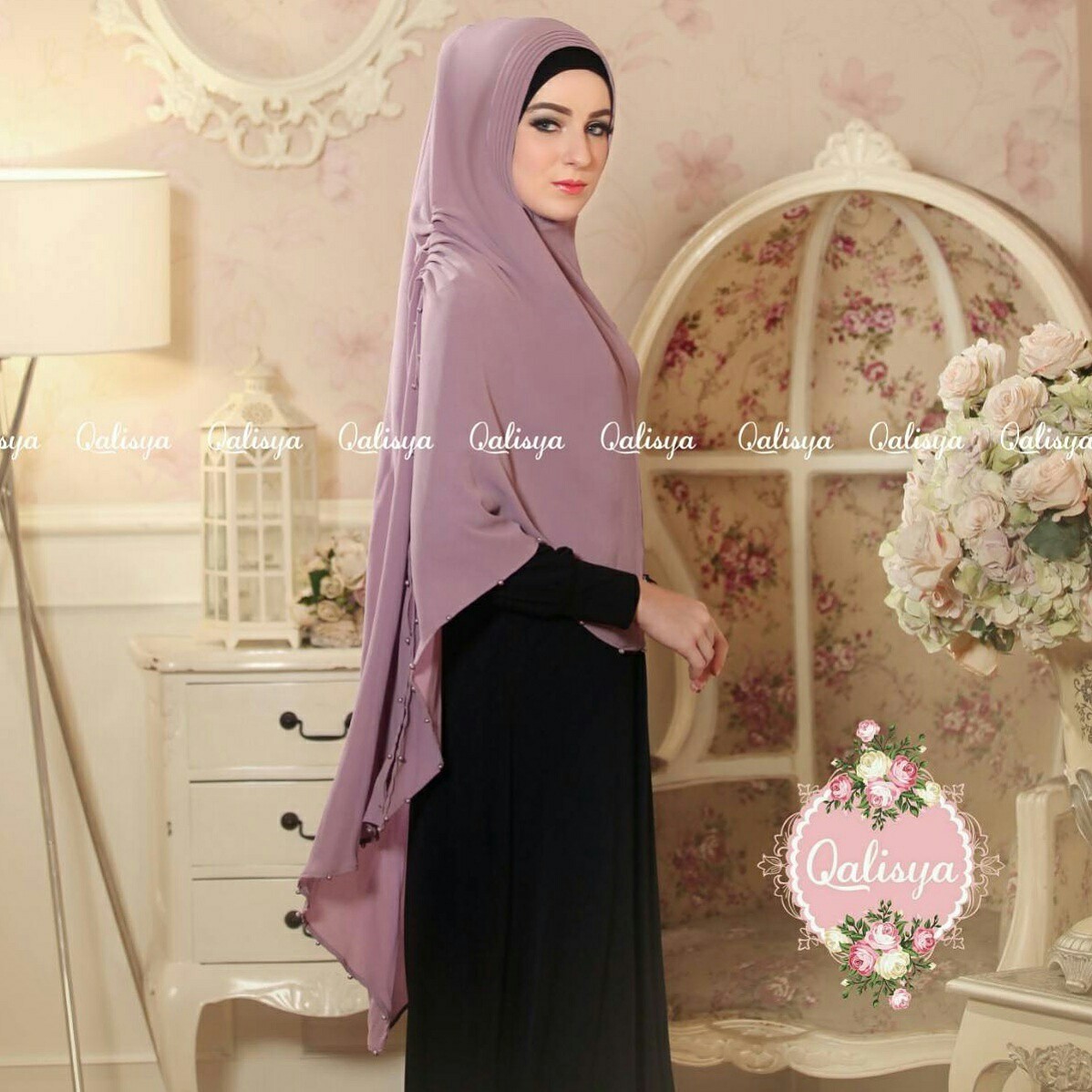 Khimar MARITZA by QALISYA Kerudung Mutiara  Bahan Bubble Pop