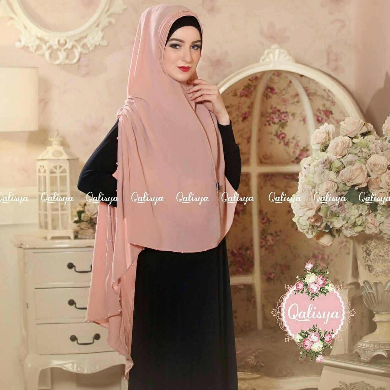 Khimar MARITZA by QALISYA Kerudung Mutiara  Bahan Bubble Pop