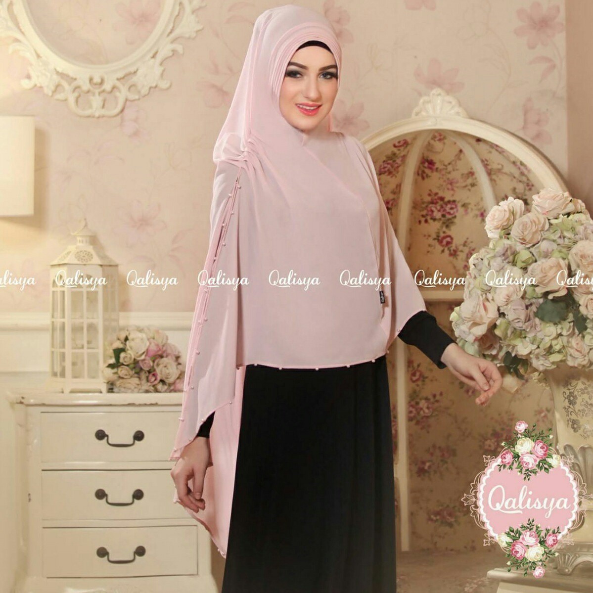 Khimar MARITZA by QALISYA Kerudung Mutiara  Bahan Bubble Pop