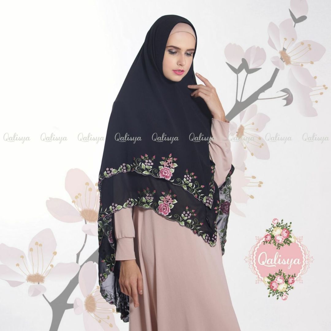 Khimar Nayyira By Qalisya Kerudung Syari Bordir 2 Layer Cerruti