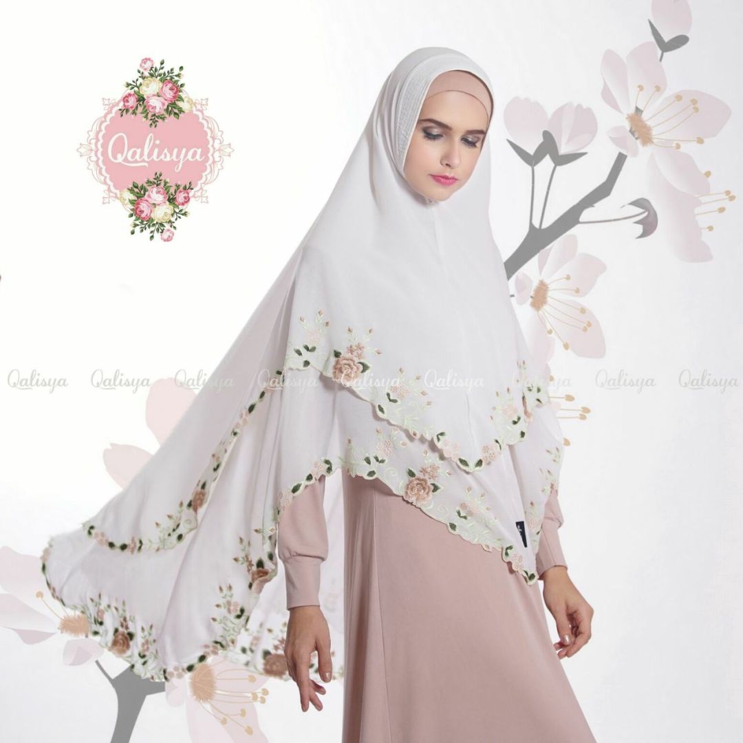 Khimar Nayyira By Qalisya Kerudung Syari Bordir 2 Layer Cerruti