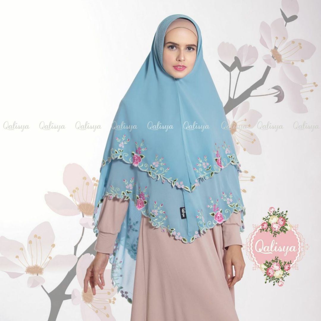 Khimar Nayyira By Qalisya Kerudung Syari Bordir 2 Layer Cerruti