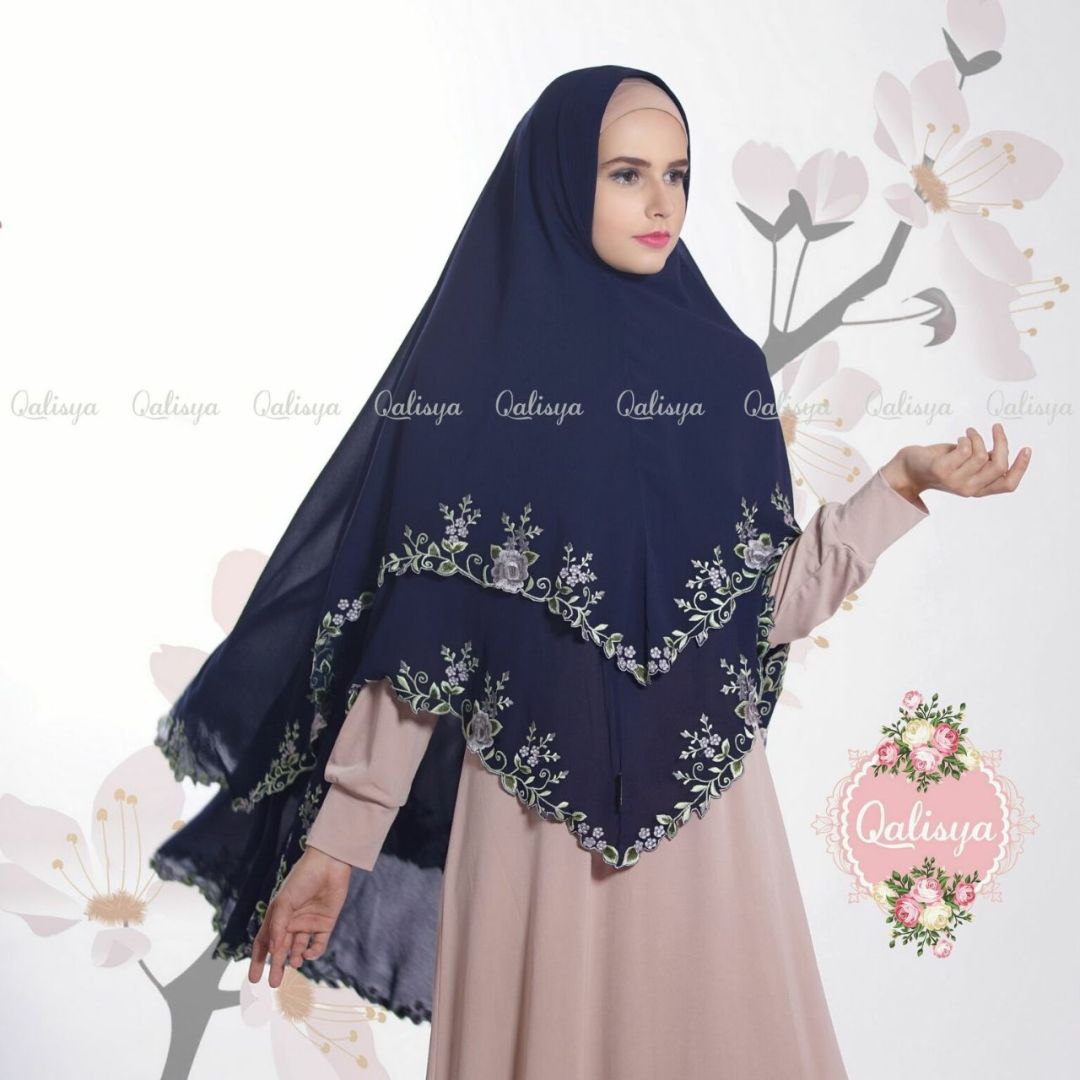 Khimar Nayyira By Qalisya Kerudung Syari Bordir 2 Layer Cerruti