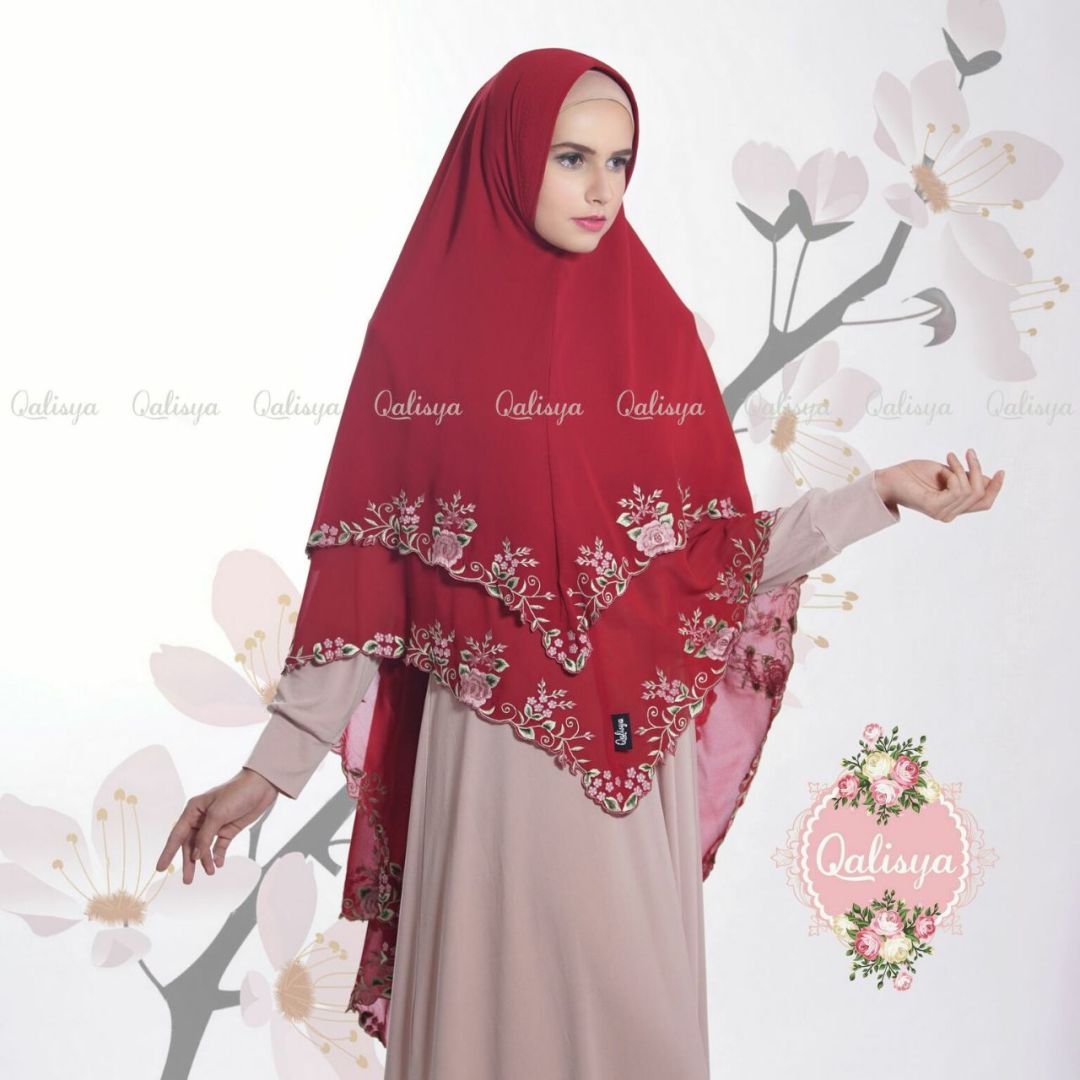 Khimar Nayyira By Qalisya Kerudung Syari Bordir 2 Layer Cerruti