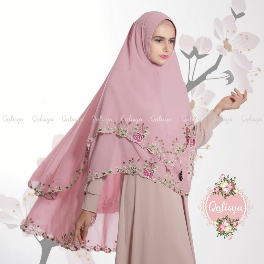 Khimar Nayyira By Qalisya Kerudung Syari Bordir 2 Layer Cerruti