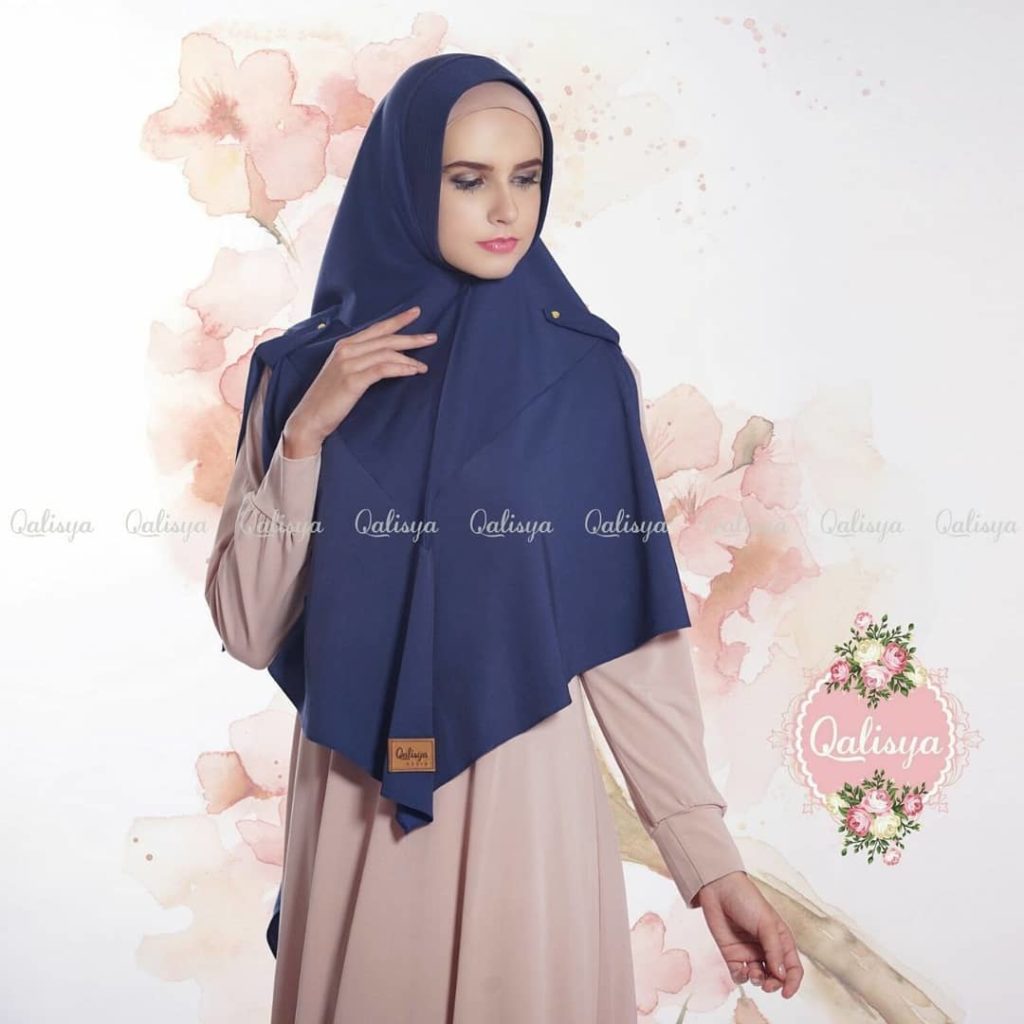 Khimar Safwana Denim by Qalisya Hijab Simple Bahan Tensil Denim 3